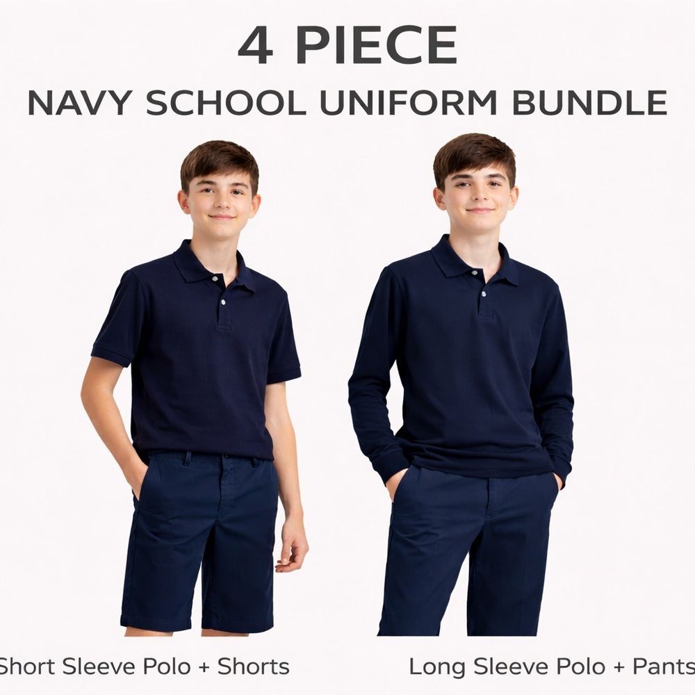 Boys Navy School Bundle Shorts Pants Polo Cat & Jack 4pc Boys 16